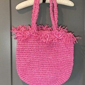 Straw Tote Bag in Pink Shock